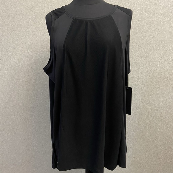 Mono B Women's Curvy Black Mesh‎ Panel Black Sleeveless Tank Top 1XL New - Picture 1 of 6